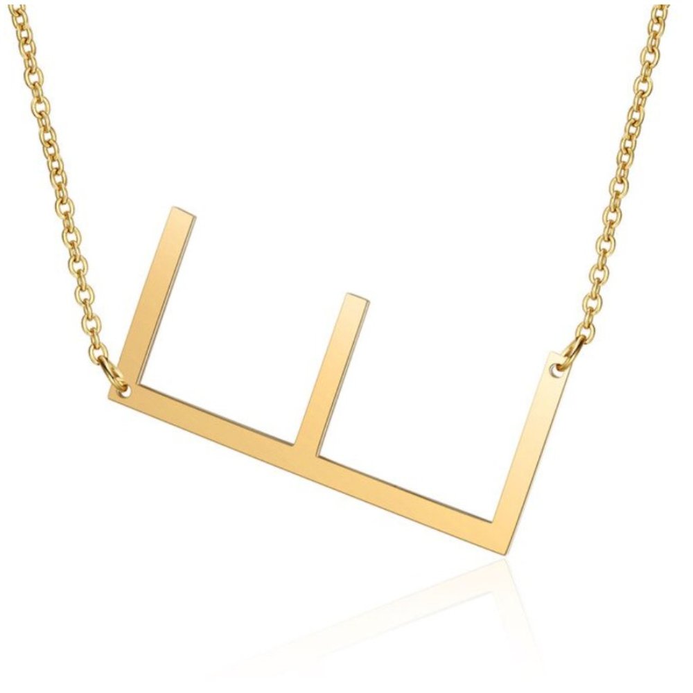 Large Letter "E" Gold Big Initial Name Necklace